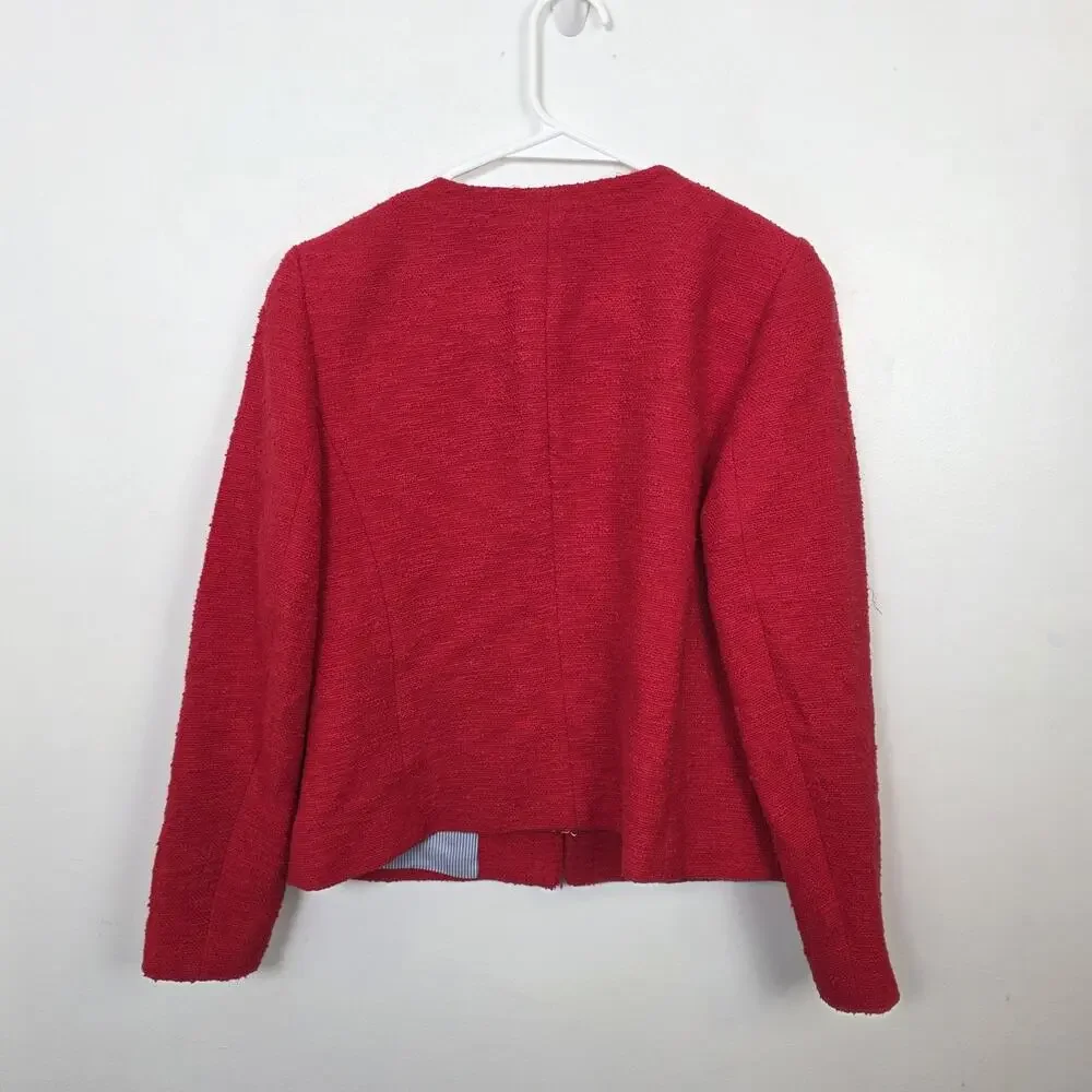 Talbots Red‎ Tweed Feminine Preppy Hook & Eye Business Casual Blazer Size MP